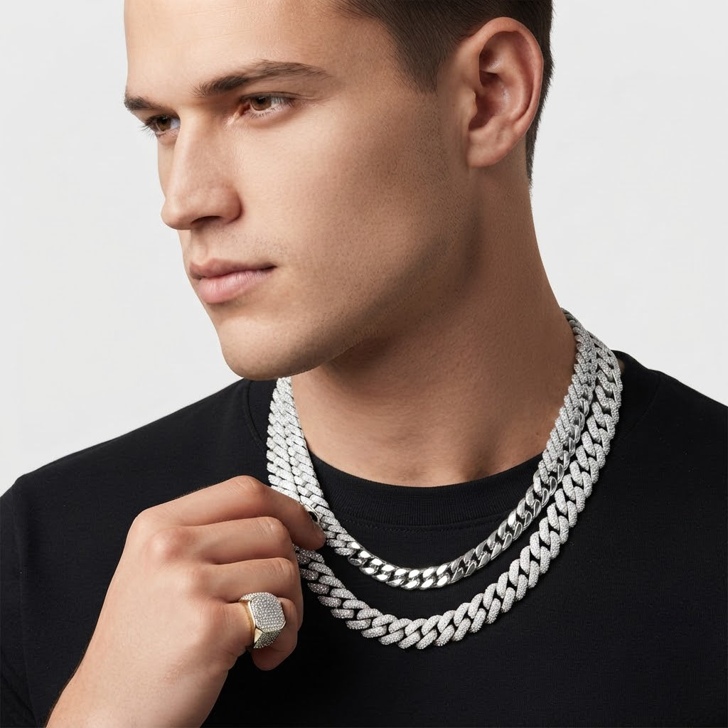 10mm Moissanite Diamond Fully Iced Angled Cuban Link Chain - 4.3mm Wide