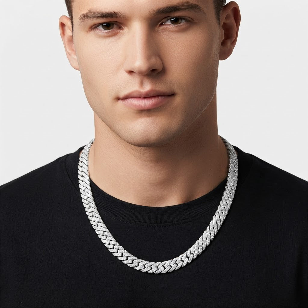 10mm Moissanite Diamond Fully Iced Angled Cuban Link Chain - 4.3mm Wide