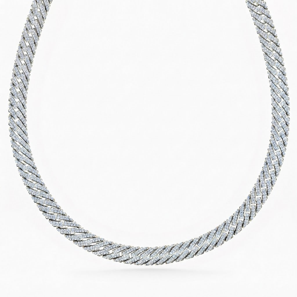10mm Moissanite Diamond Fully Iced Angled Cuban Link Chain - 4.3mm Wide