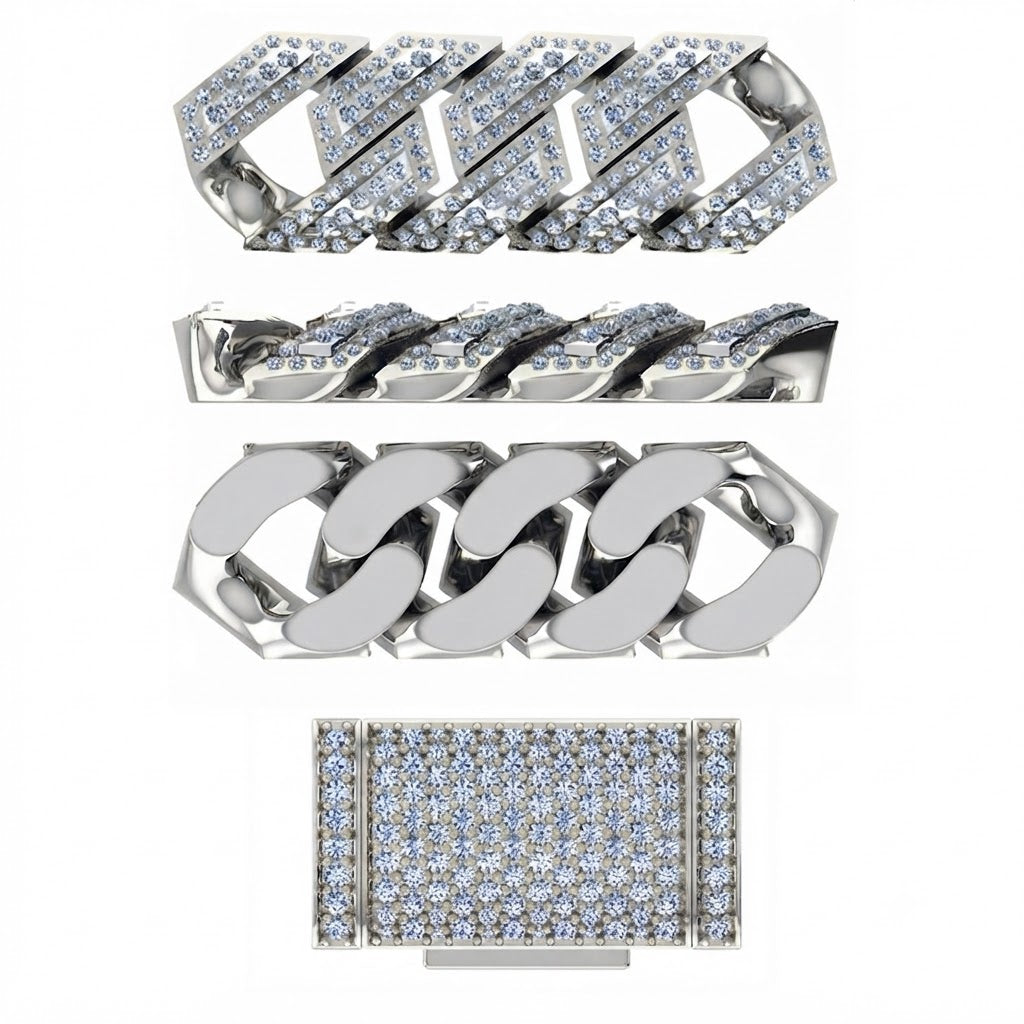 10mm Moissanite Diamond Fully Iced Angled Cuban Link Chain - 4.3mm Wide
