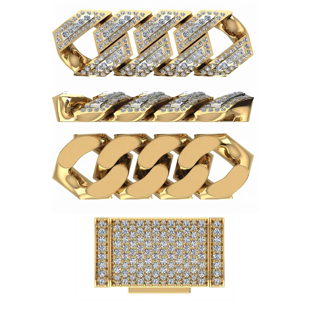 10mm Moissanite Diamond Fully Iced Angled Cuban Link Chain - 4.3mm Wide