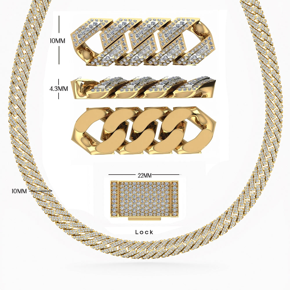 10mm Moissanite Diamond Fully Iced Angled Cuban Link Chain - 4.3mm Wide