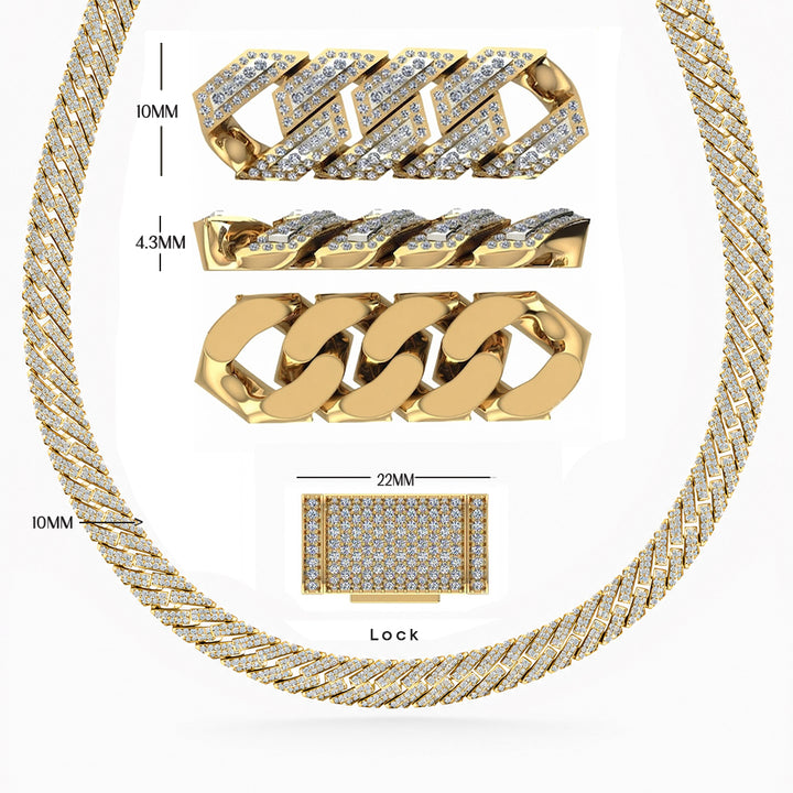 10mm Moissanite Diamond Fully Iced Angled Cuban Link Chain
