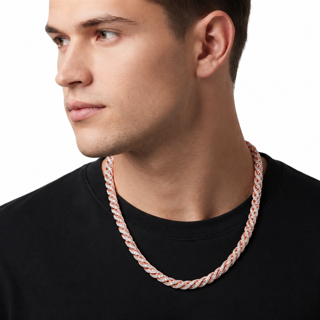 11mm Moissanite Diamond Fully Iced Two Tone Cuban Link Chain
