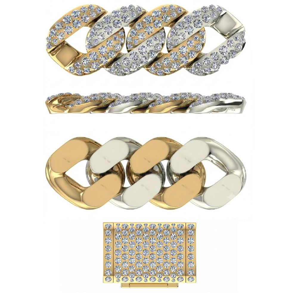 11mm Moissanite Diamond Fully Iced Two Tone Cuban Link Chain