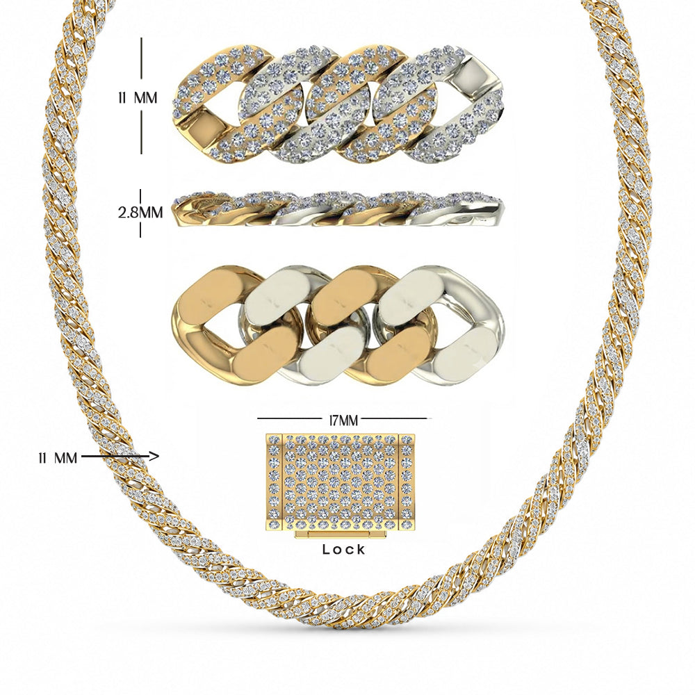 11mm Moissanite Diamond Fully Iced Two Tone Cuban Link Chain