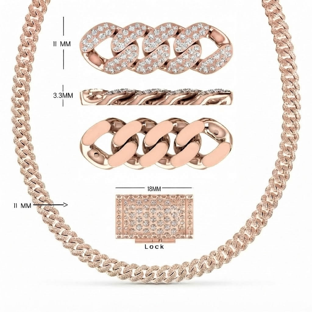 11mm Moissanite Diamond Fully Iced Double Row Cuban Link Chain