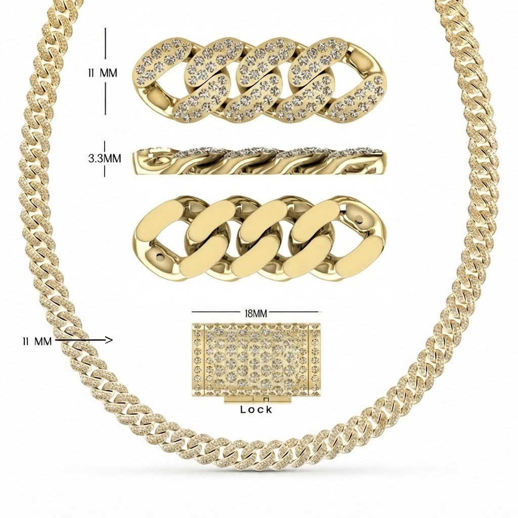 11mm Moissanite Diamond Fully Iced Double Row Cuban Link Chain