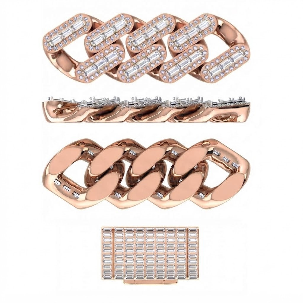 11mm Moissanite Diamond Baguette Iced Cuban Link Chain