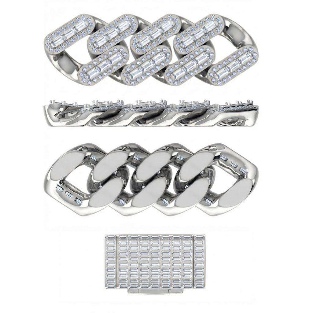 11mm Moissanite Diamond Baguette Iced Cuban Link Chain