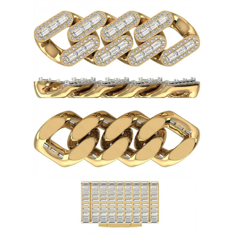 11mm Moissanite Diamond Baguette Iced Cuban Link Chain