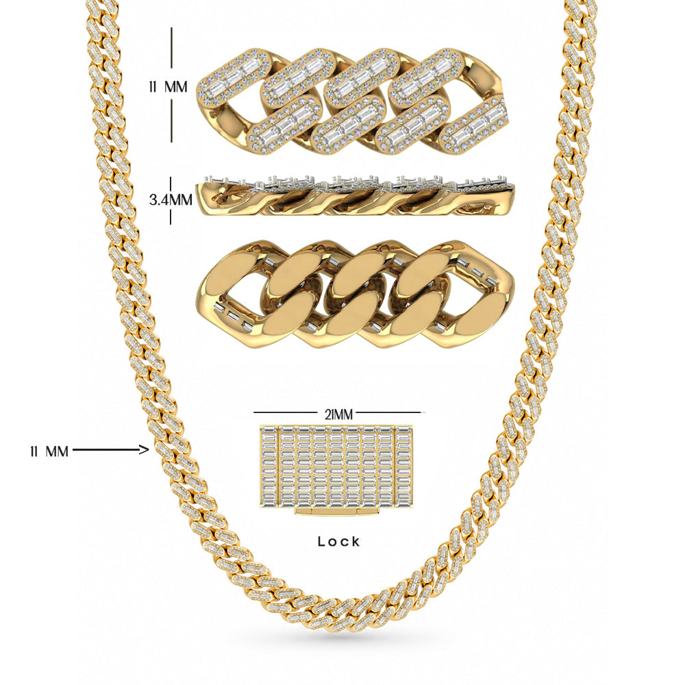 11mm Moissanite Diamond Baguette Iced Cuban Link Chain