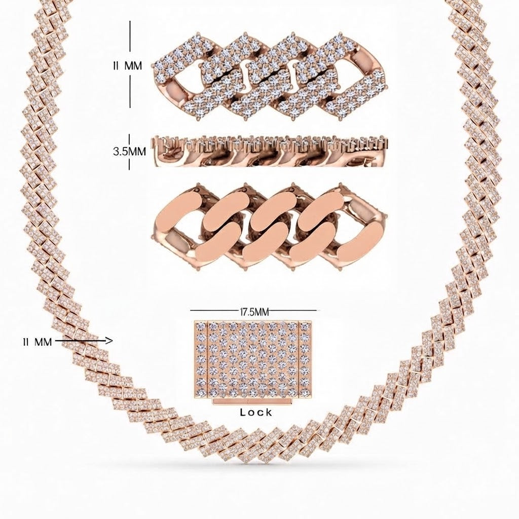 11mm Moissanite Diamond Fully Iced Square Double Row Cuban Link Chain