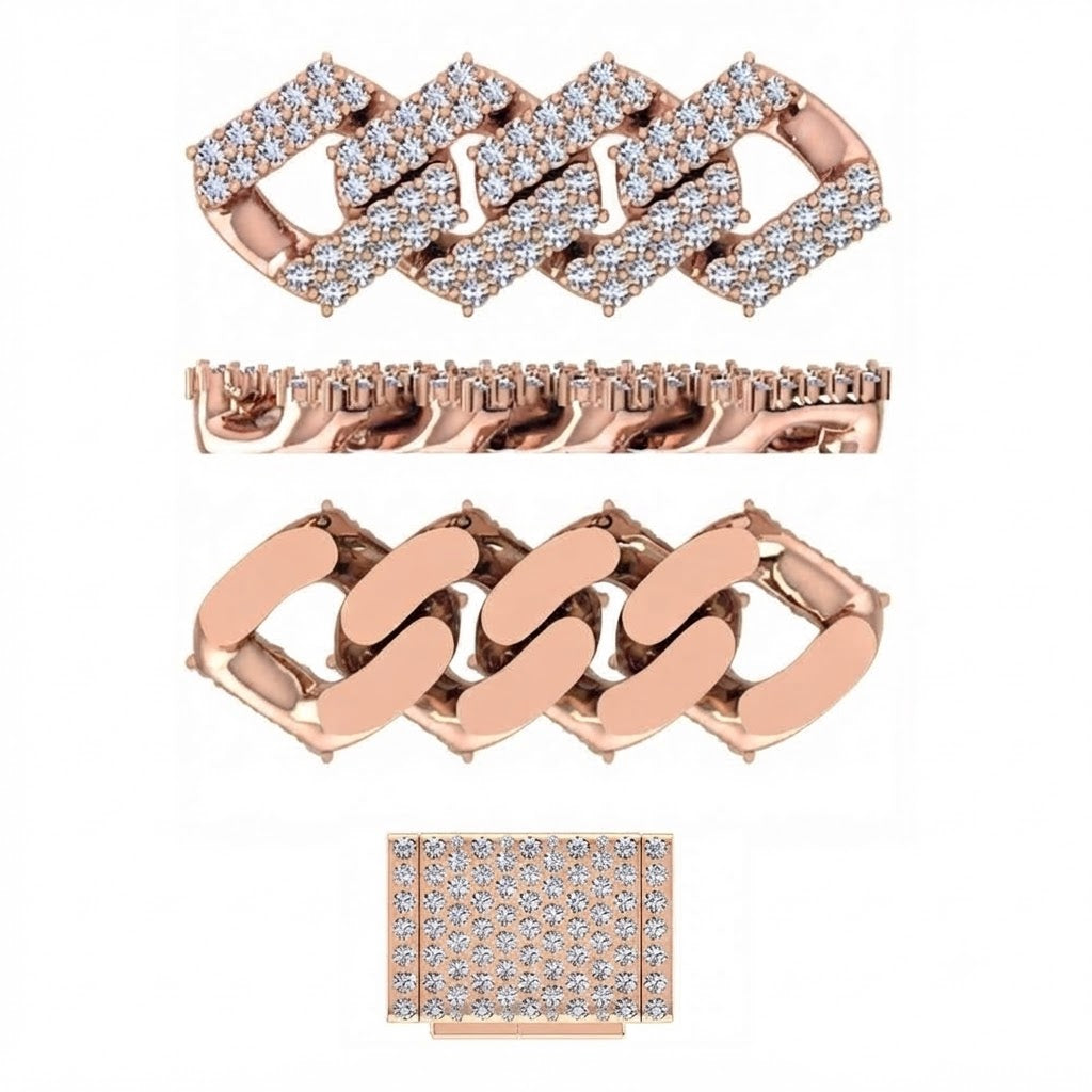 11mm Moissanite Diamond Fully Iced Square Double Row Cuban Link Chain