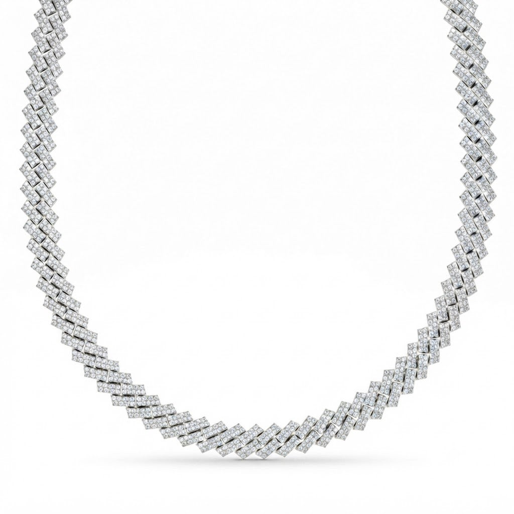 11mm Moissanite Diamond Fully Iced Square Double Row Cuban Link Chain