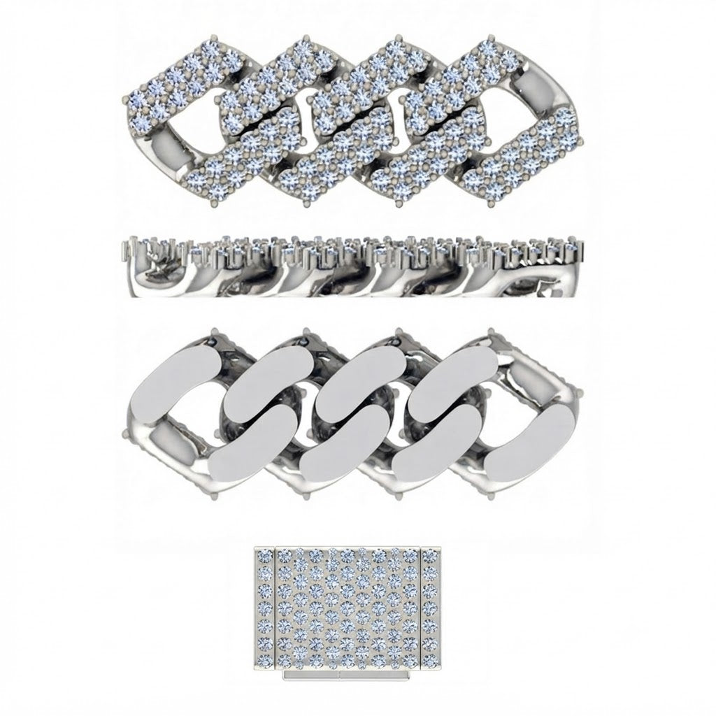 11mm Moissanite Diamond Fully Iced Square Double Row Cuban Link Chain