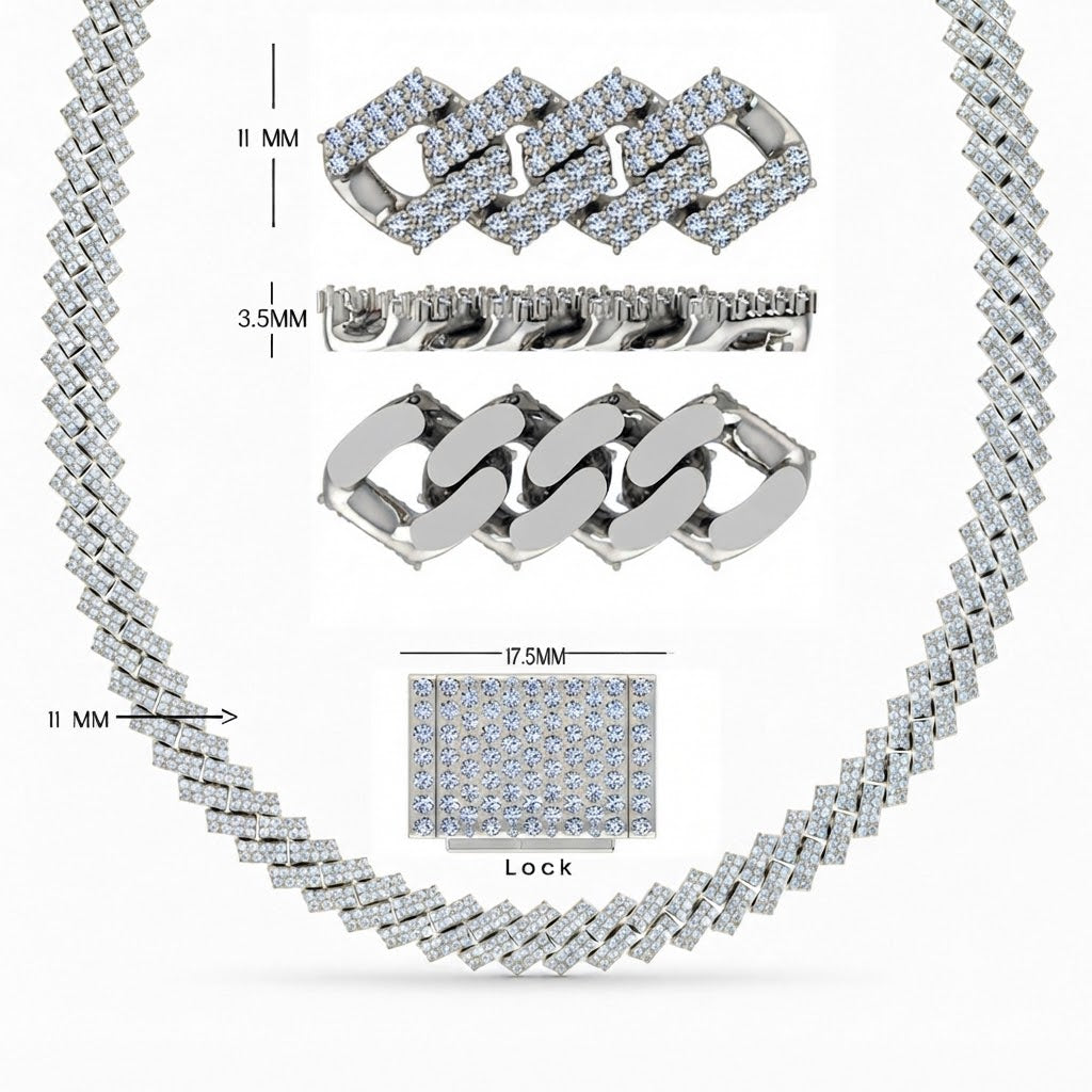 11mm Moissanite Diamond Fully Iced Square Double Row Cuban Link Chain