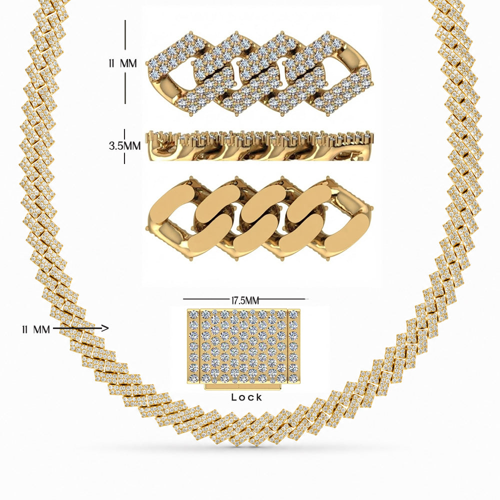 11mm Moissanite Diamond Fully Iced Square Double Row Cuban Link Chain