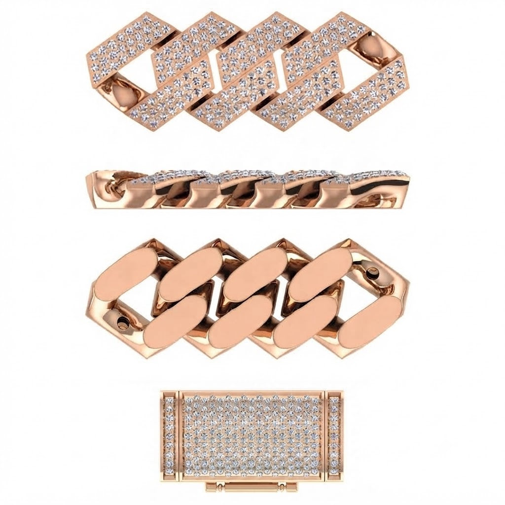 11mm Moissanite Diamond Fully Iced Square Three Row Cuban Link Chain