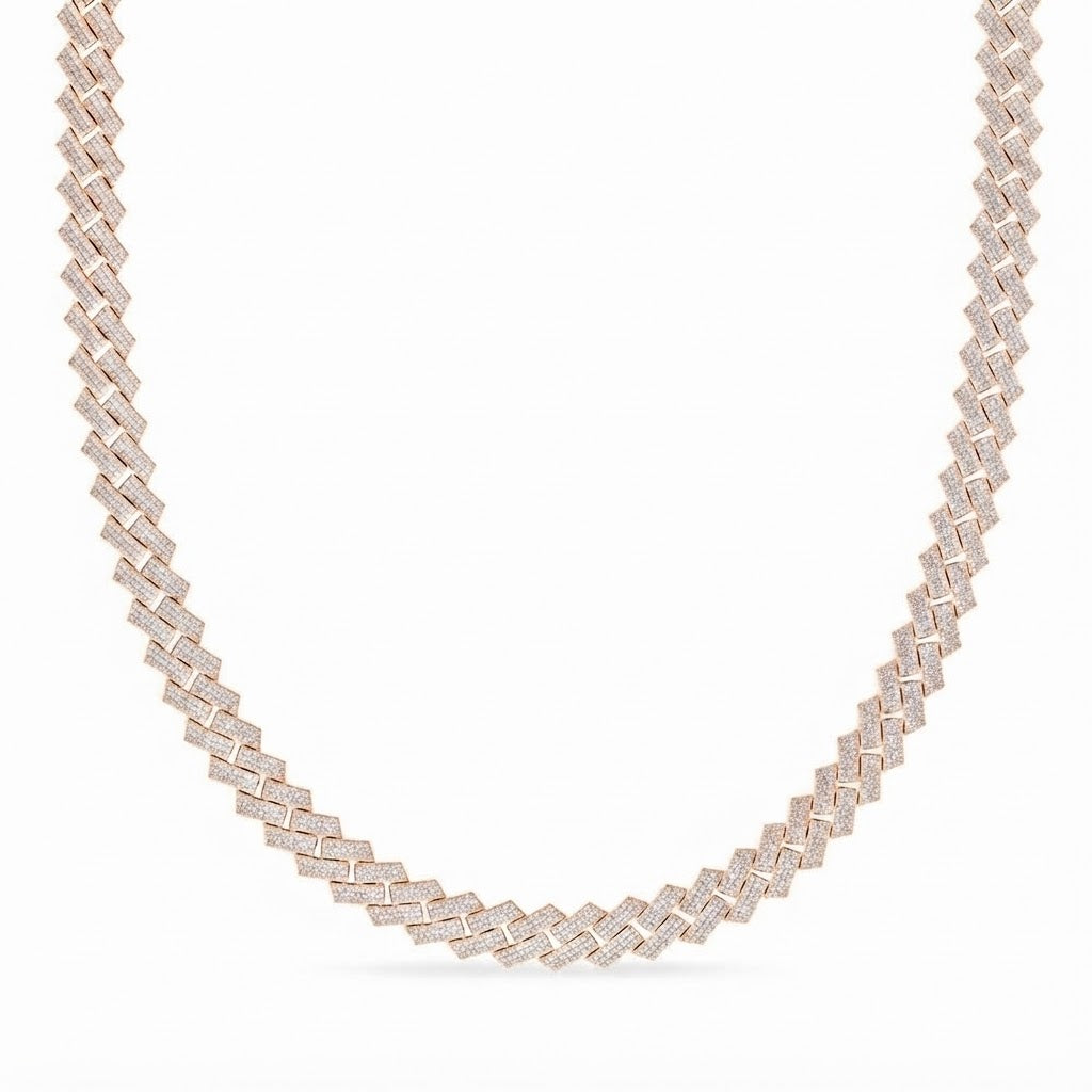 11mm Moissanite Diamond Fully Iced Square Three Row Cuban Link Chain
