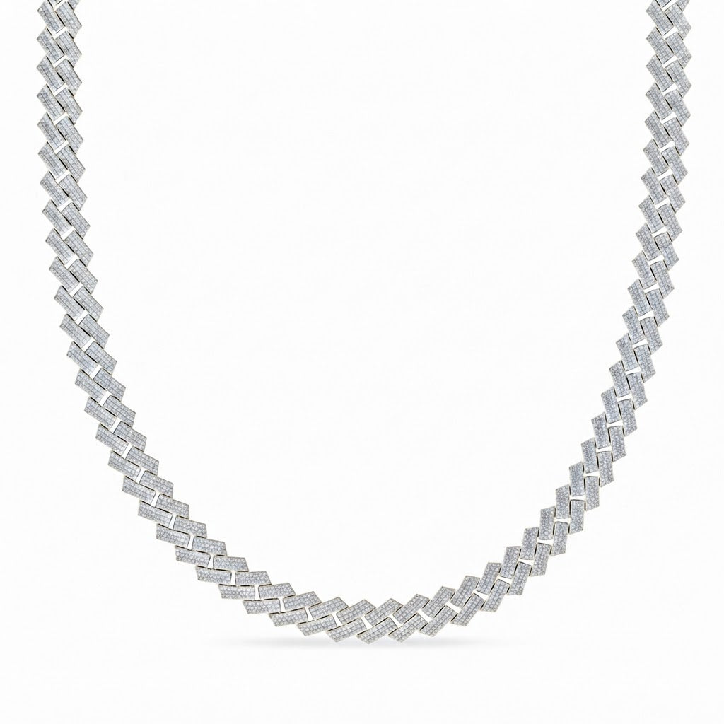 11mm Moissanite Diamond Fully Iced Square Three Row Cuban Link Chain
