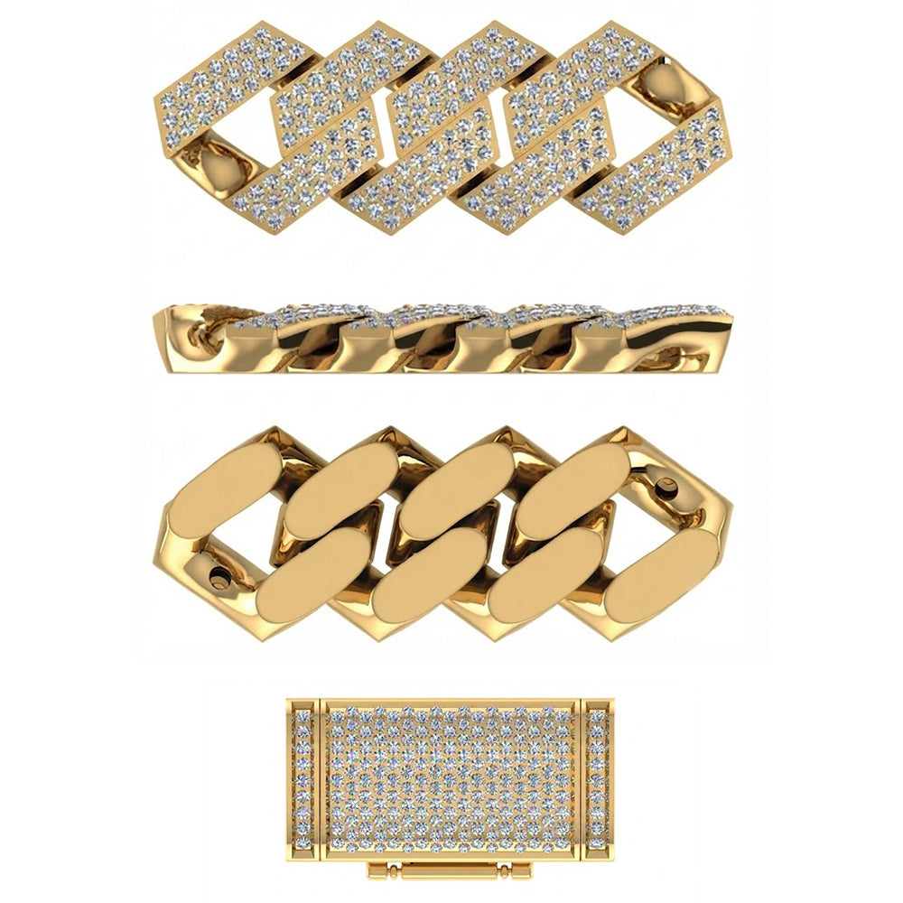 11mm Moissanite Diamond Fully Iced Square Three Row Cuban Link Chain