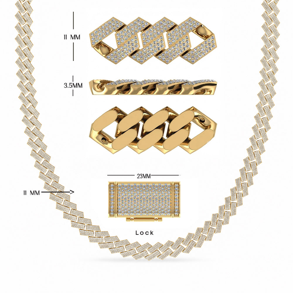 11mm Moissanite Diamond Fully Iced Square Three Row Cuban Link Chain