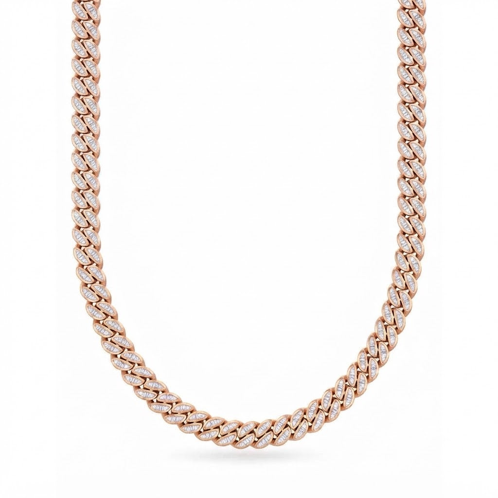 11mm Moissanite Diamond Baguette Iced Cuban Link Chain
