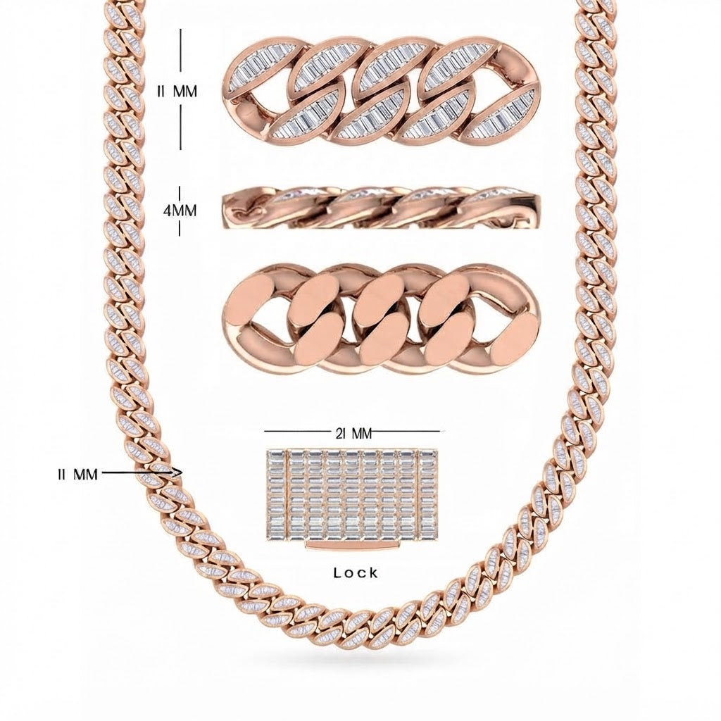11mm Moissanite Diamond Baguette Iced Cuban Link Chain