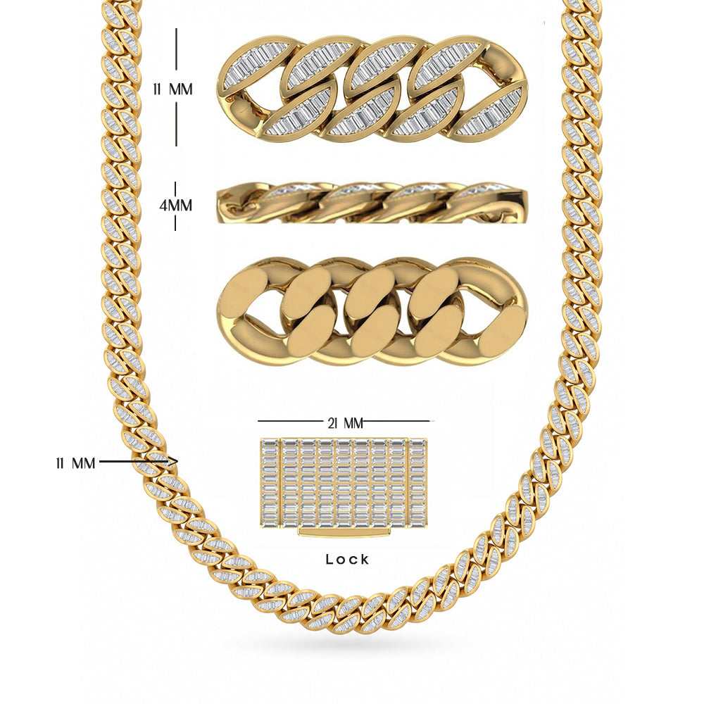 11mm Moissanite Diamond Baguette Iced Cuban Link Chain
