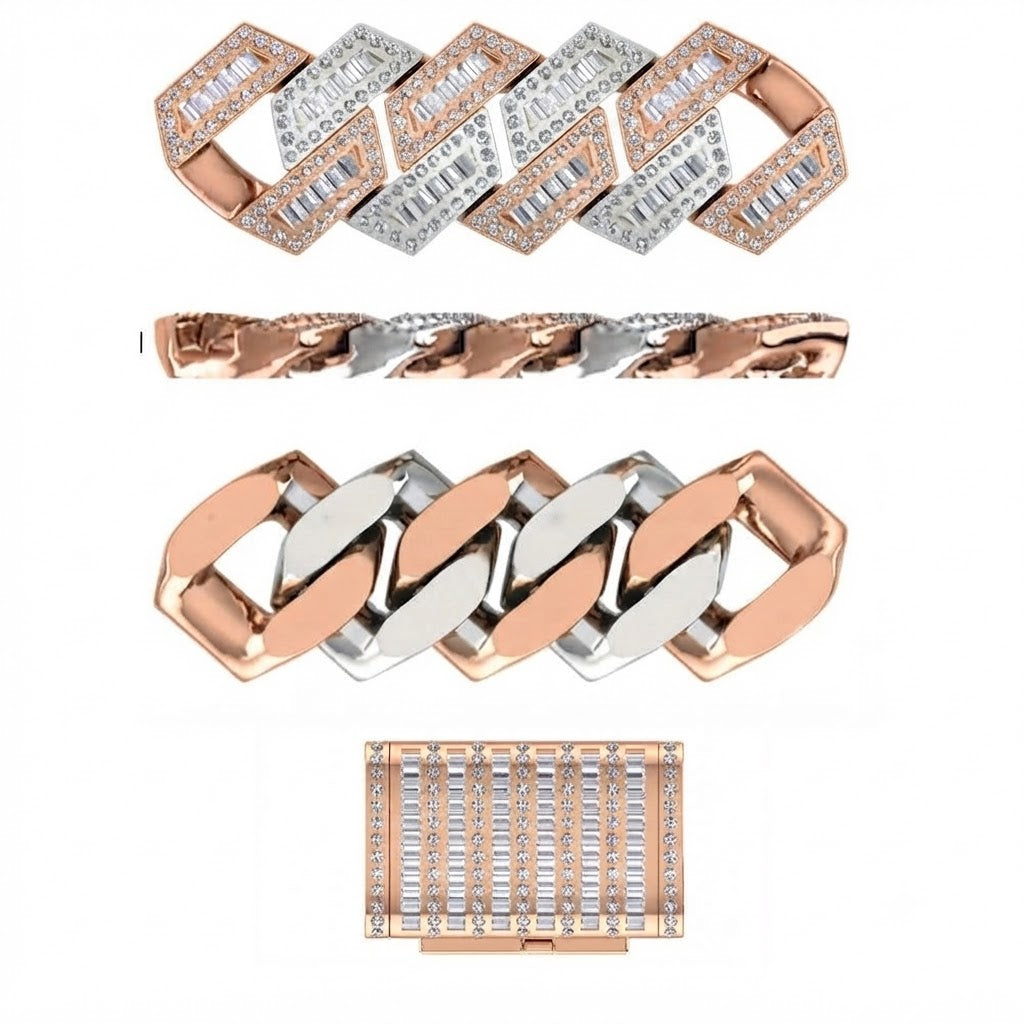 12mm Moissanite Diamond Baguette Two-Tone Cuban Link Chain