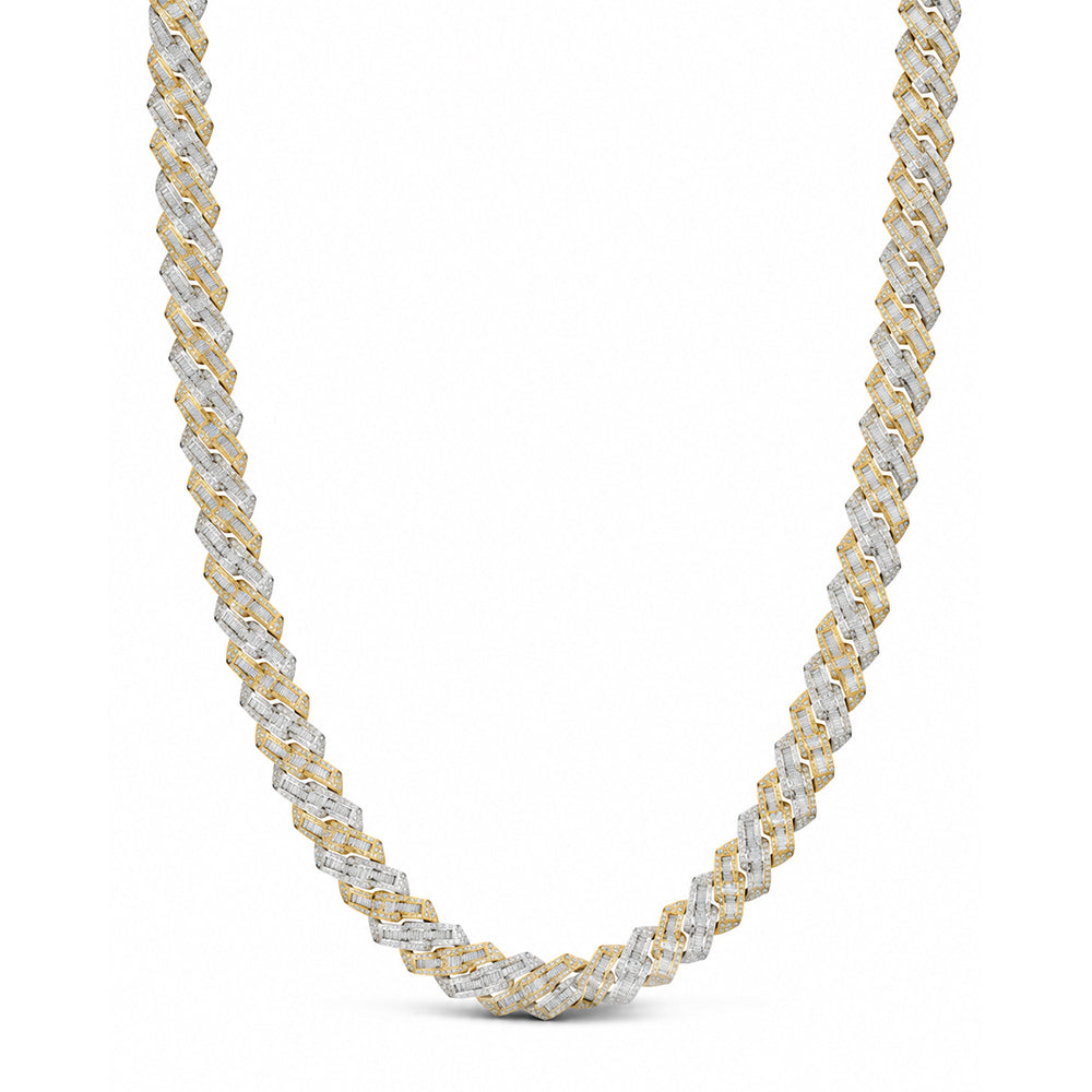 12mm Moissanite Diamond Baguette Two-Tone Cuban Link Chain