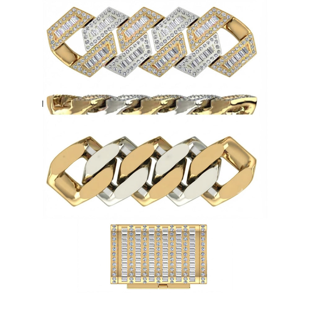 12mm Moissanite Diamond Baguette Two-Tone Cuban Link Chain