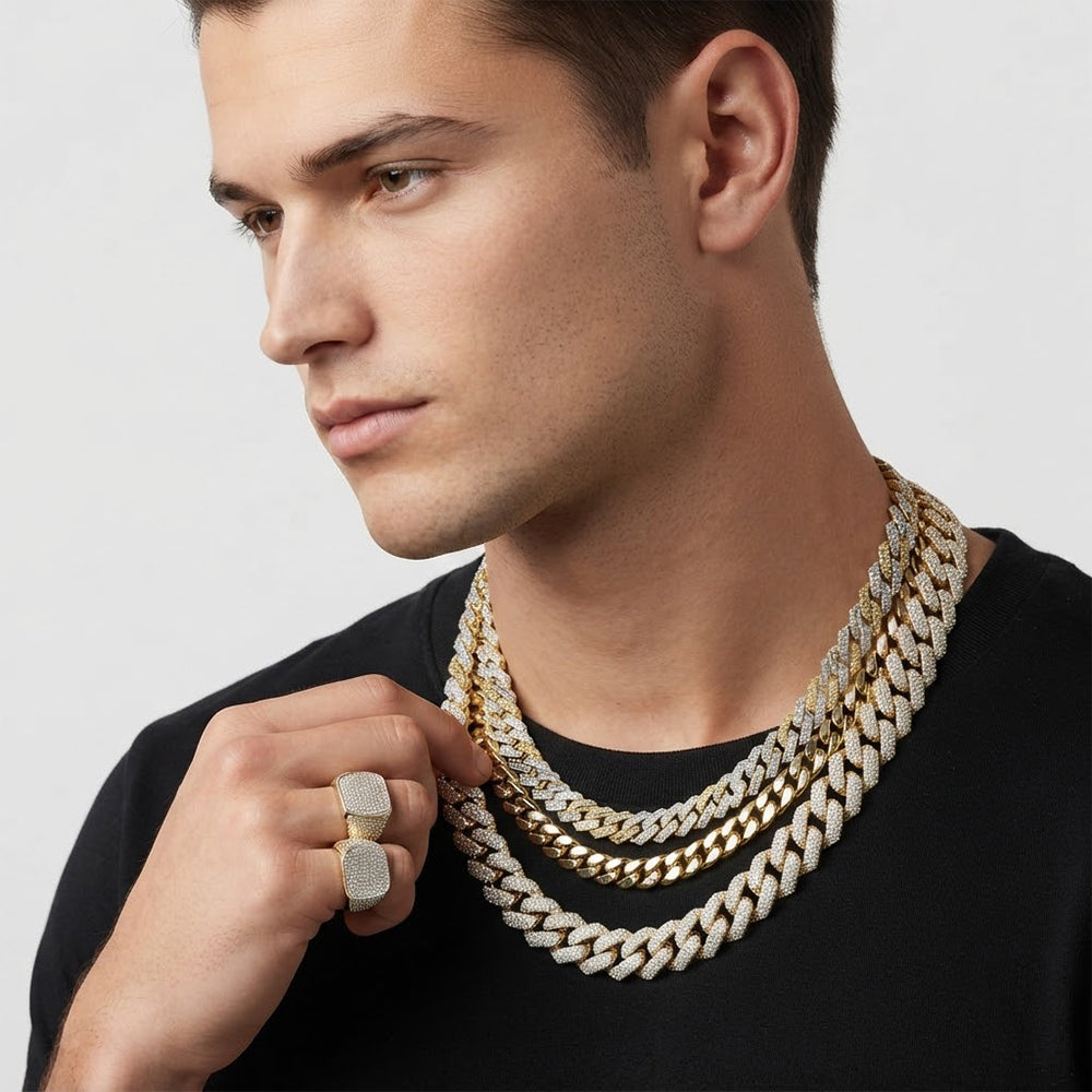 12mm Moissanite Diamond Baguette Two-Tone Cuban Link Chain