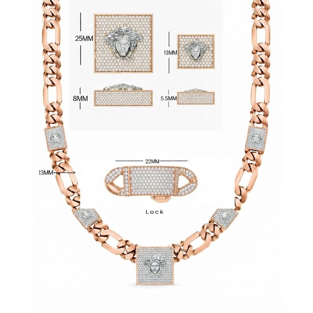 13mm Moissanite Diamond Medusa Cuban Link Chain with 25mm Pendant