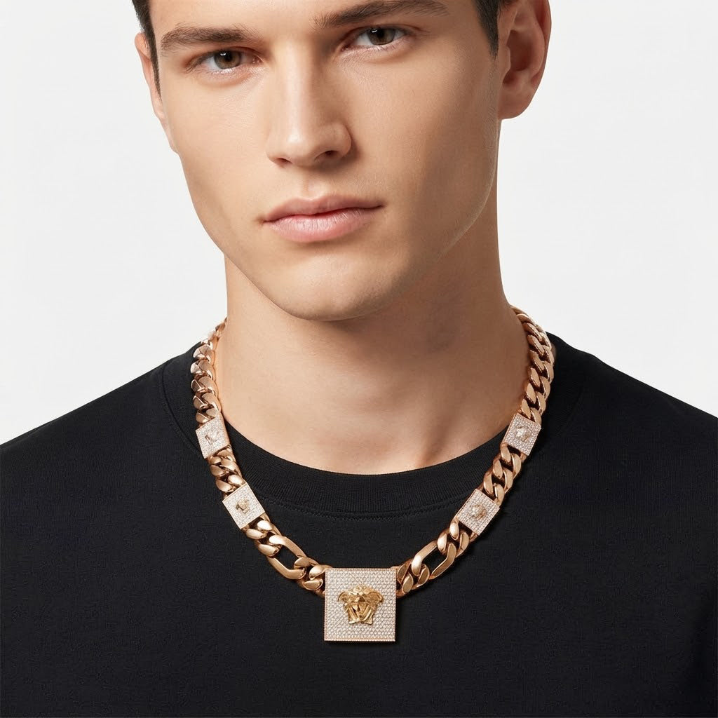 13mm Moissanite Diamond Medusa Cuban Link Chain with 25mm Pendant