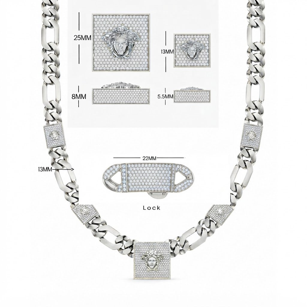 13mm Moissanite Diamond Medusa Cuban Link Chain with 25mm Pendant