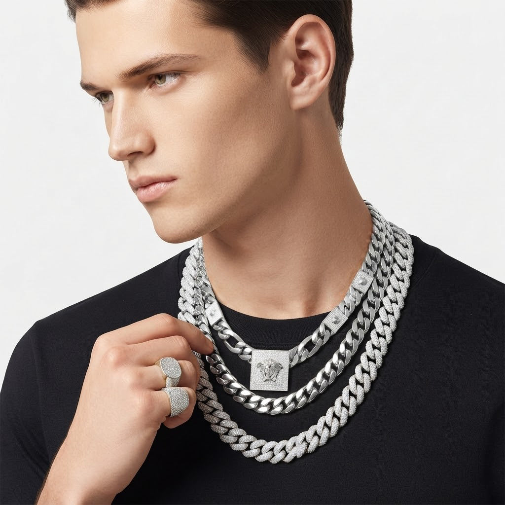 13mm Moissanite Diamond Medusa Cuban Link Chain with 25mm Pendant