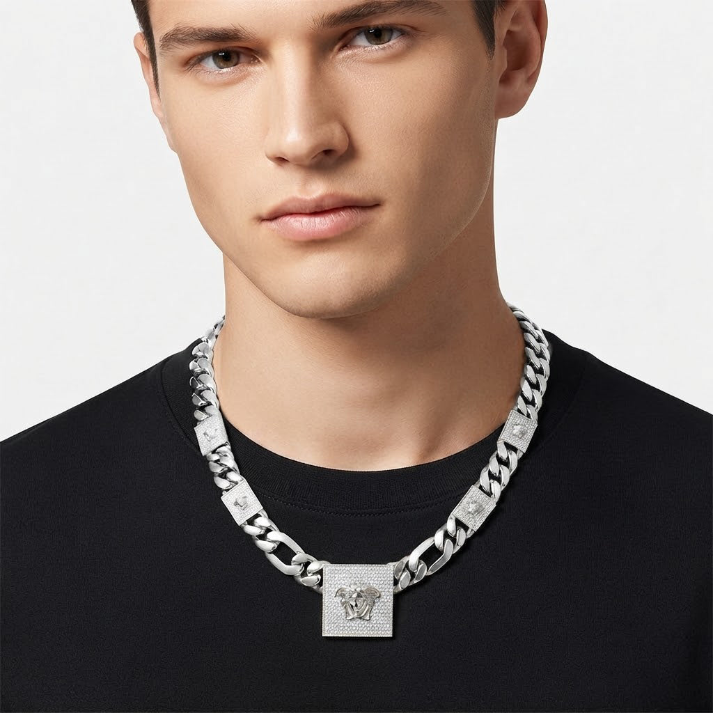 13mm Moissanite Diamond Medusa Cuban Link Chain with 25mm Pendant