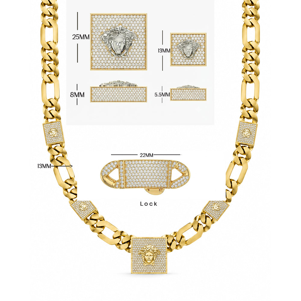 13mm Moissanite Diamond Medusa Cuban Link Chain with 25mm Pendant