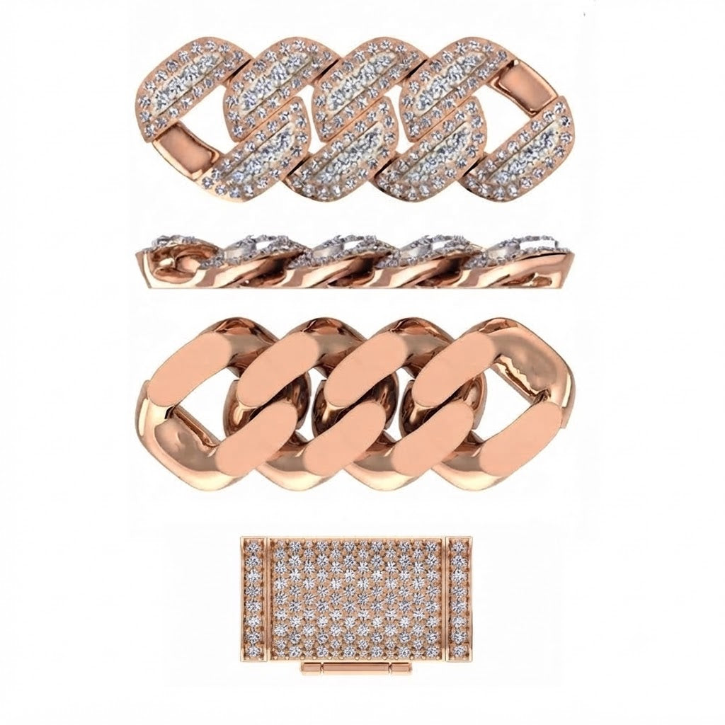 13mm Moissanite Diamond Fully Iced Cuban Link Chain – 25mm Lock