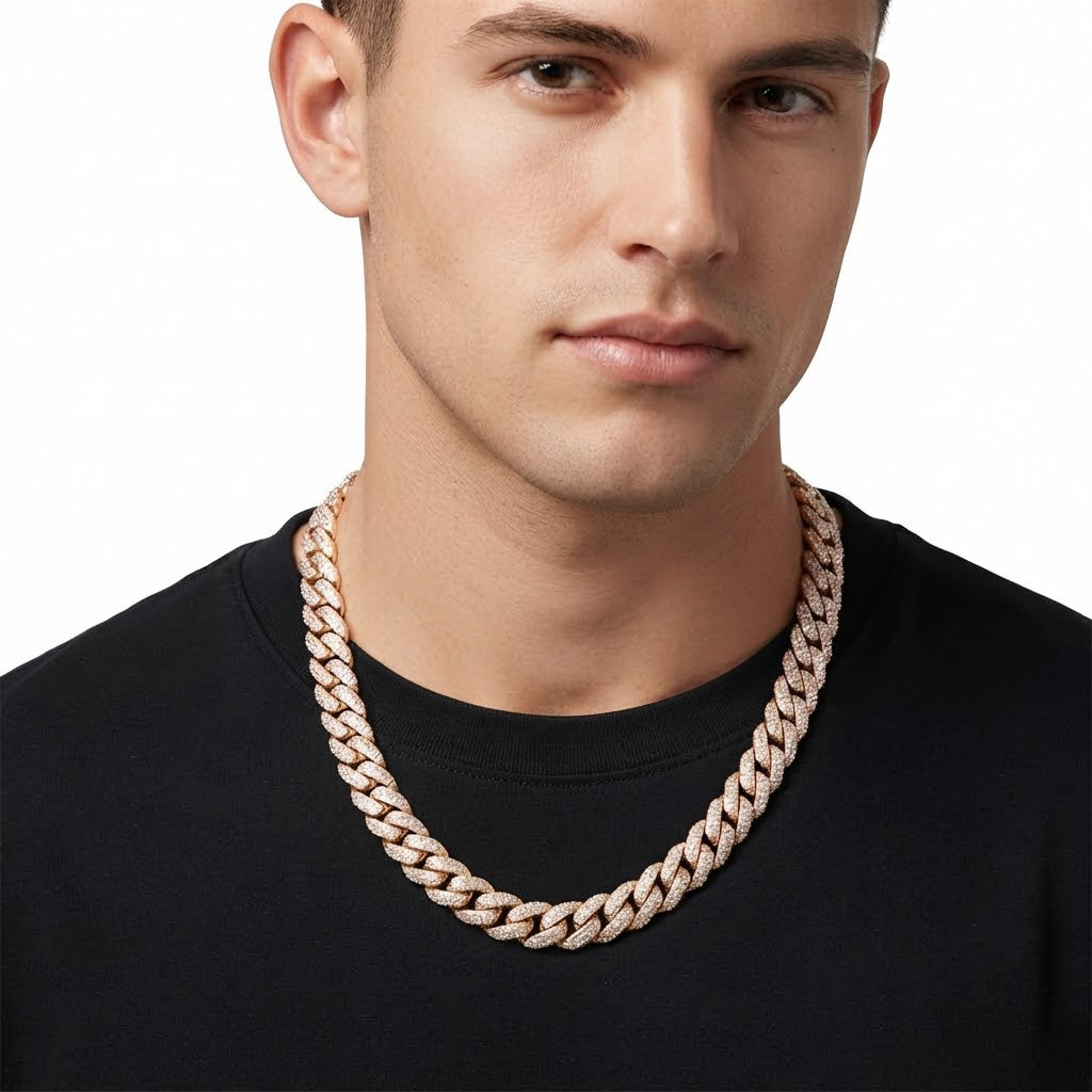 13mm Moissanite Diamond Fully Iced Cuban Link Chain – 25mm Lock