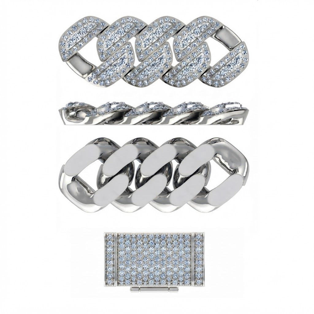 13mm Moissanite Diamond Fully Iced Cuban Link Chain – 25mm Lock