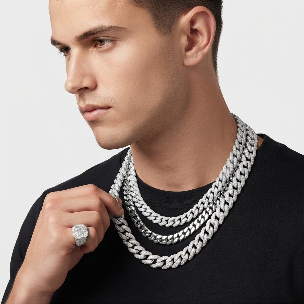 13mm Moissanite Diamond Fully Iced Cuban Link Chain – 25mm Lock