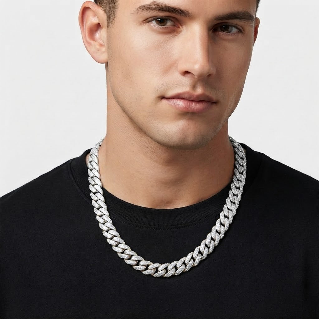 13mm Moissanite Diamond Fully Iced Cuban Link Chain – 25mm Lock