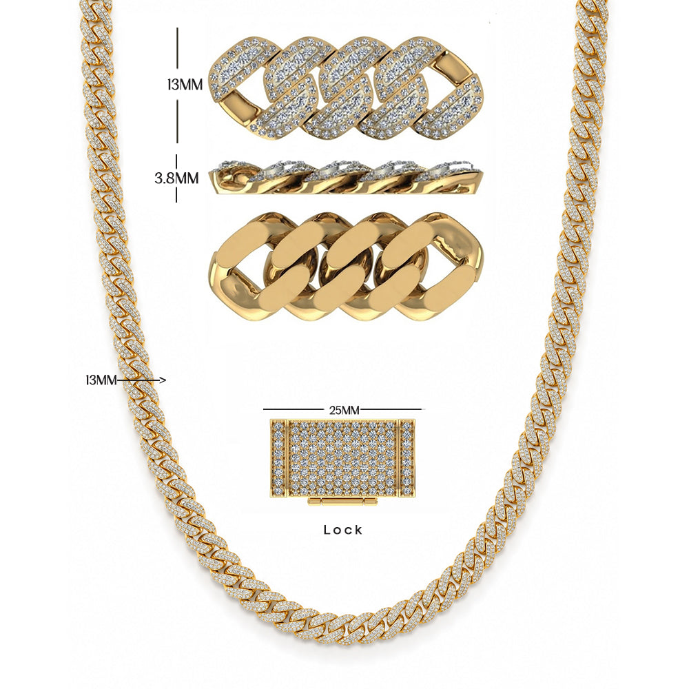 13mm Moissanite Diamond Fully Iced Cuban Link Chain – 25mm Lock