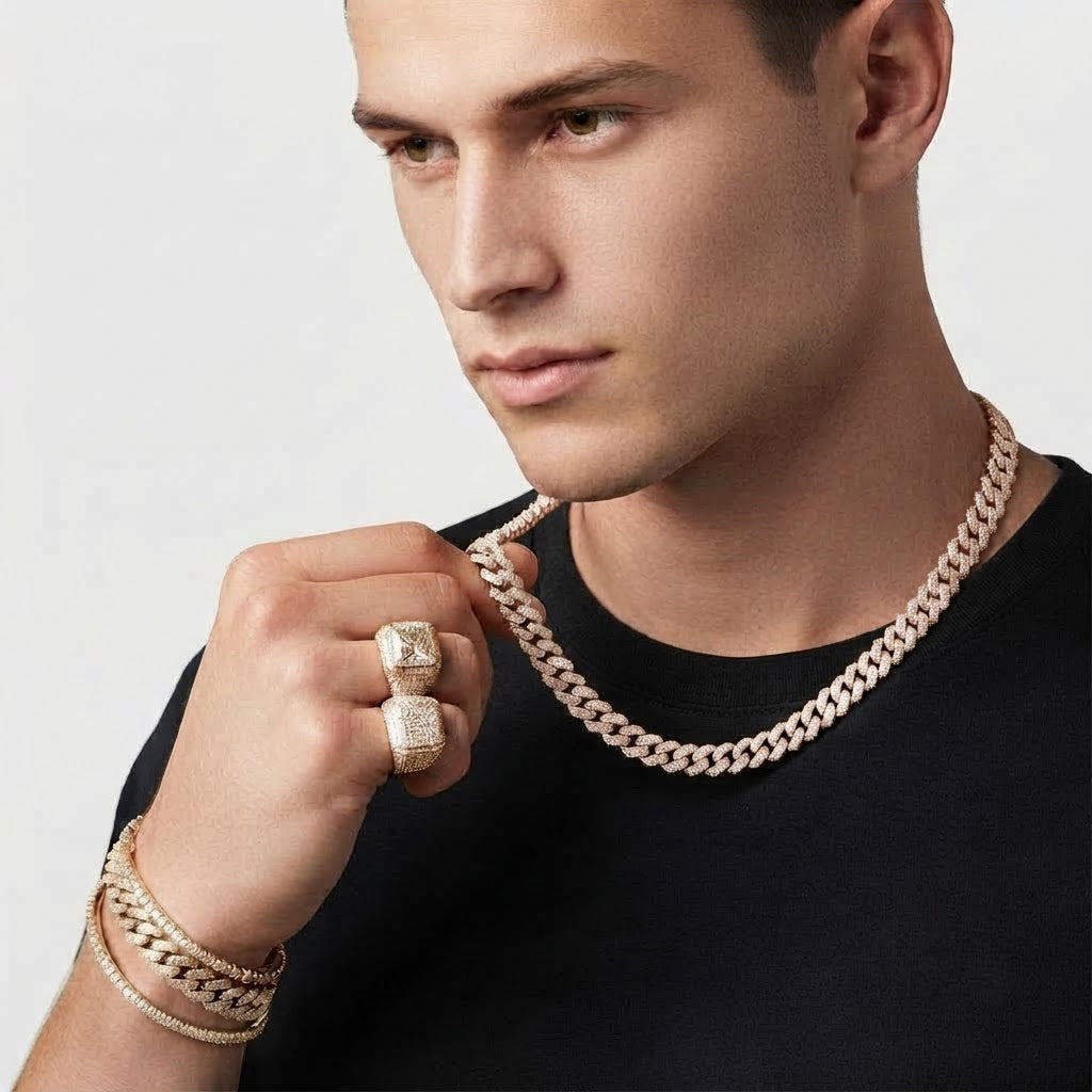 13mm Moissanite Diamond Fully Iced Three Row Square Cuban Link Chain