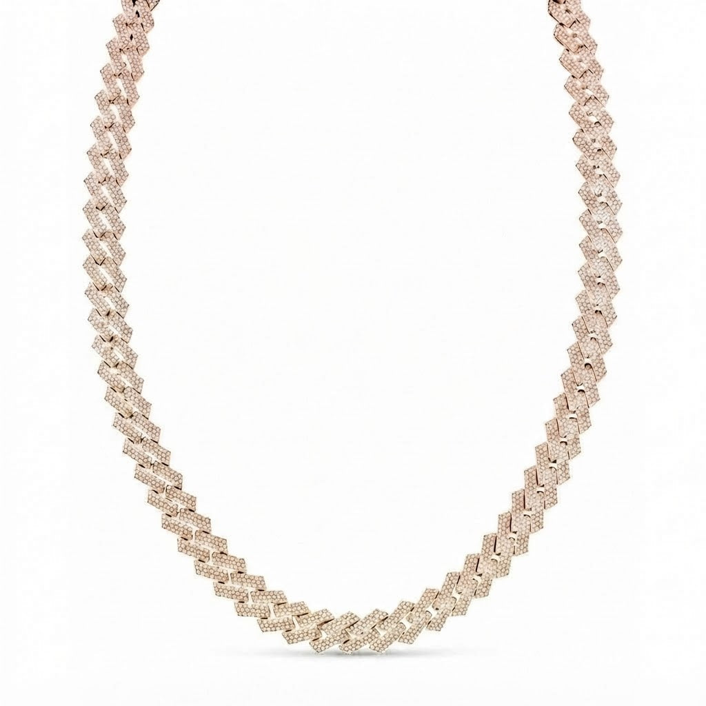 13mm Moissanite Diamond Fully Iced Three Row Square Cuban Link Chain