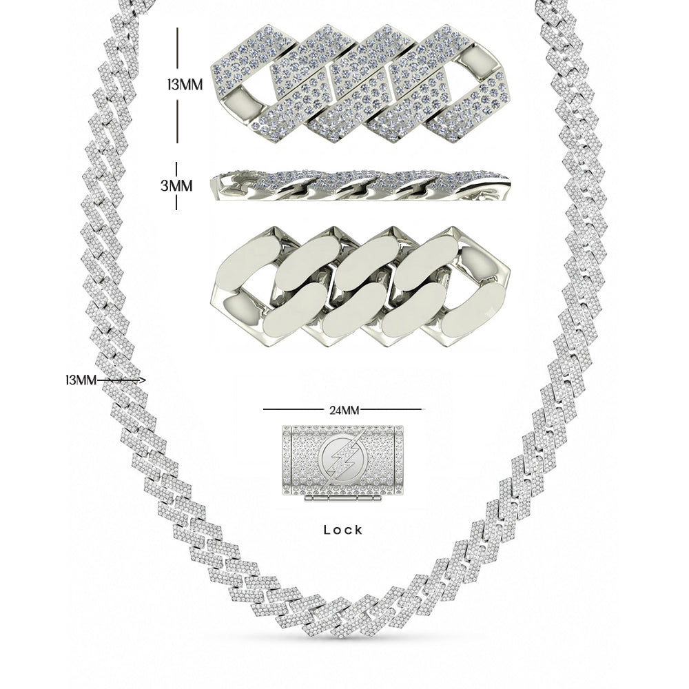 13mm Moissanite Diamond Fully Iced Three Row Square Cuban Link Chain