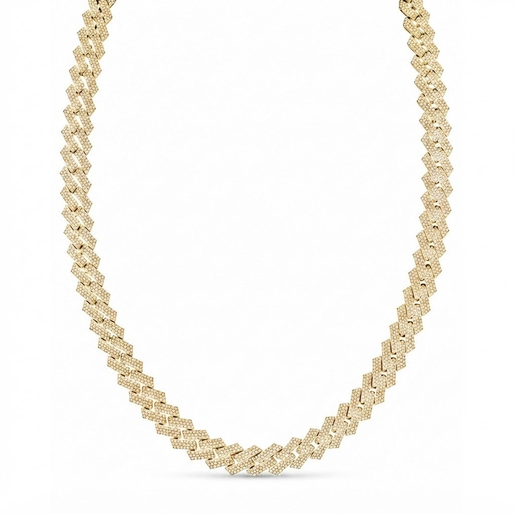 13mm Moissanite Diamond Fully Iced Three Row Square Cuban Link Chain